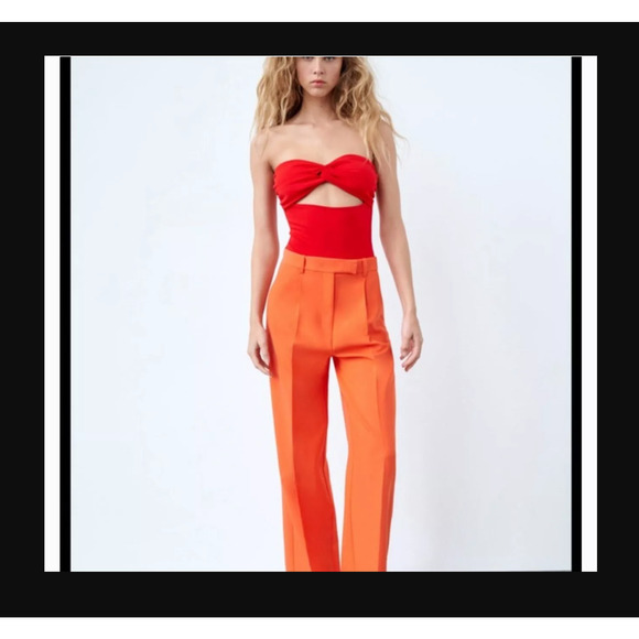 NEW‎ Zara poppy red strapless sweetheart knotted keyhole detail bodysuit SMALL - Picture 2 of 10